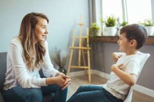 A child receiving in-home physical therapy from a Daisy Kids Care professional in Houston, TX.